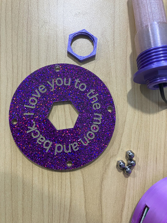 Custom laser engraving on Babykari lamp lid