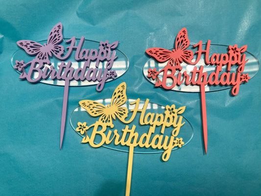 Happy Birthday cake topper w butterfly